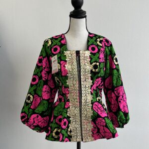 Ankara top with a front zip and embroidery lace